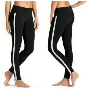 Athleta Metro Tux Stripe Black Chaturanga Ankle Zip Side Stripe Leggings Pant M